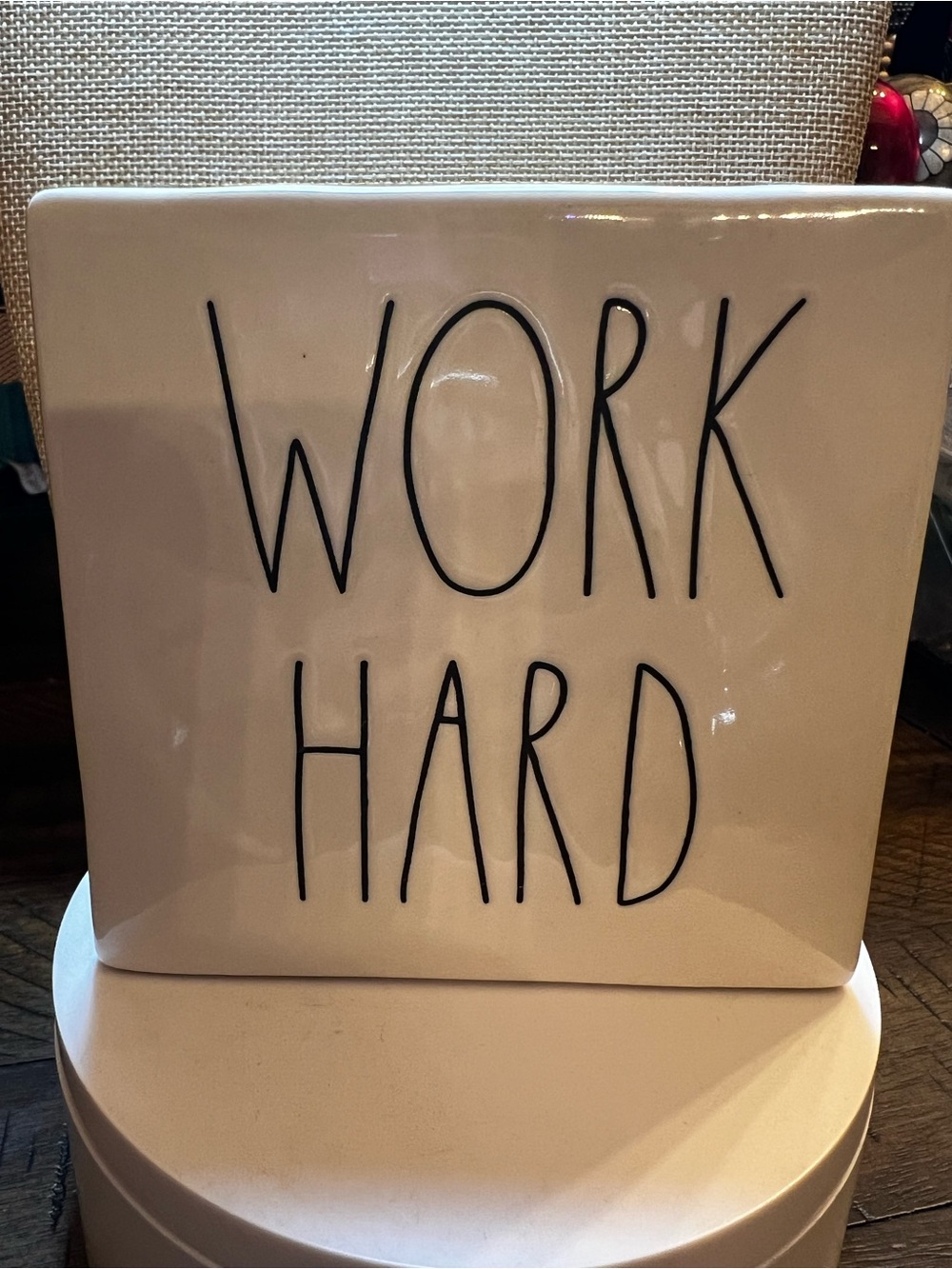 Rae Dunn Ceramic 'WORK HARD' and Be Brave Decorative Tile Sign